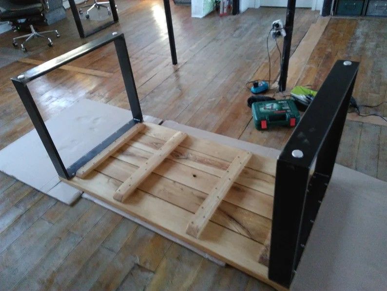 Handmade Desk - Tabletop Made of Solid Oak Planks