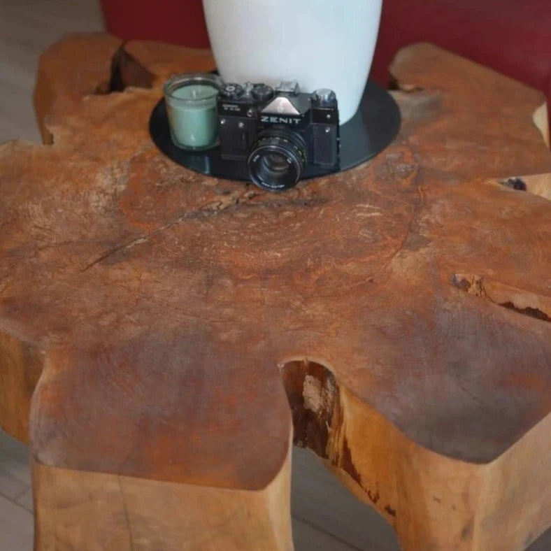 Unique coffee table, solid alder top 90x87cm, height 50cm