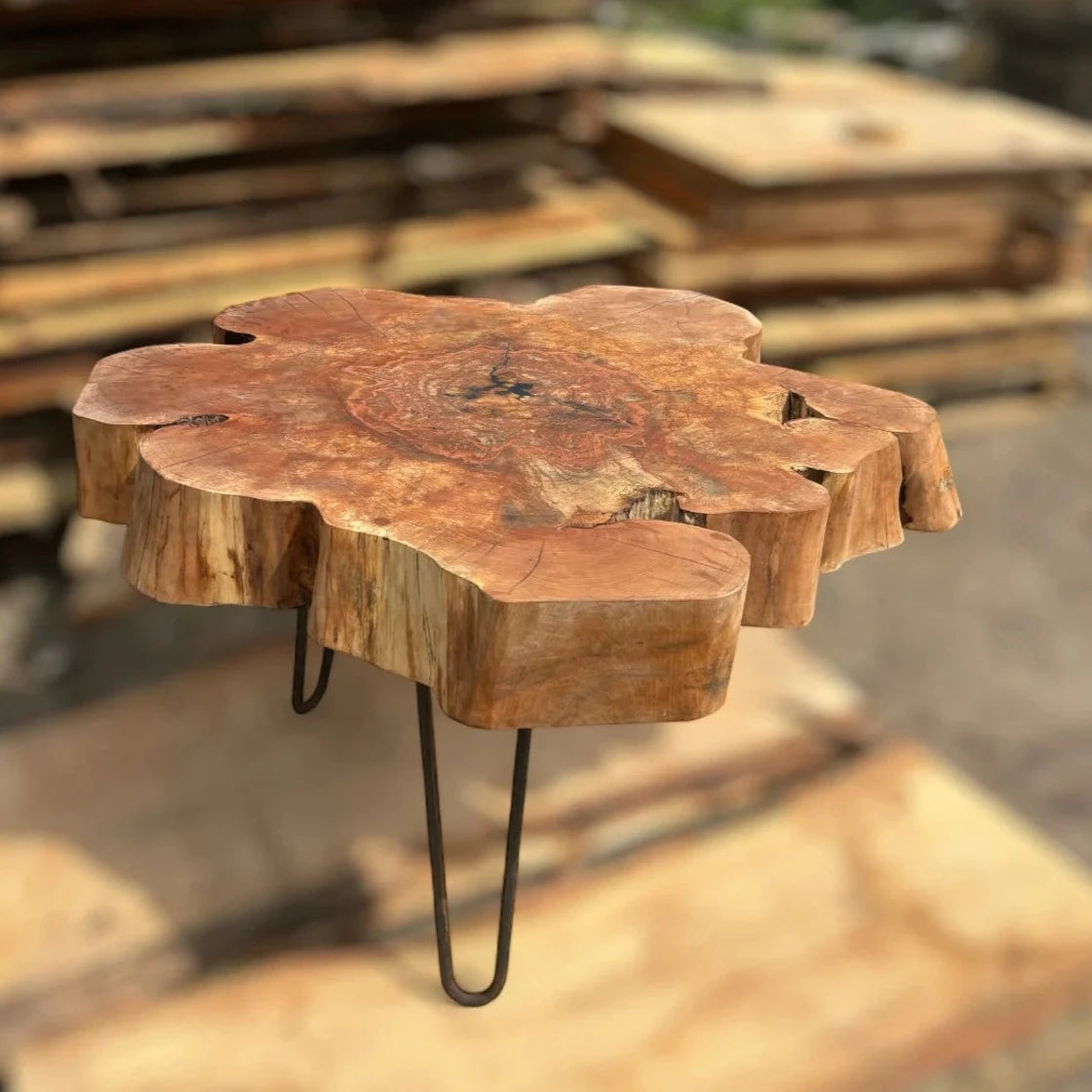 Unique coffee table, solid alder top 83x77cm, height 50cm