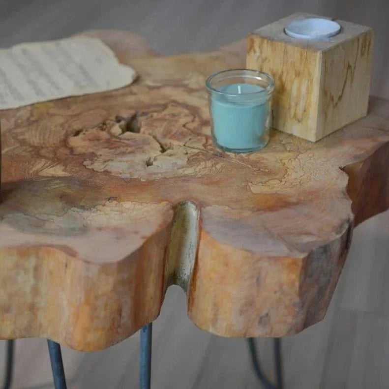 Unique coffee table, solid alder top 72x72cm, height 50cm