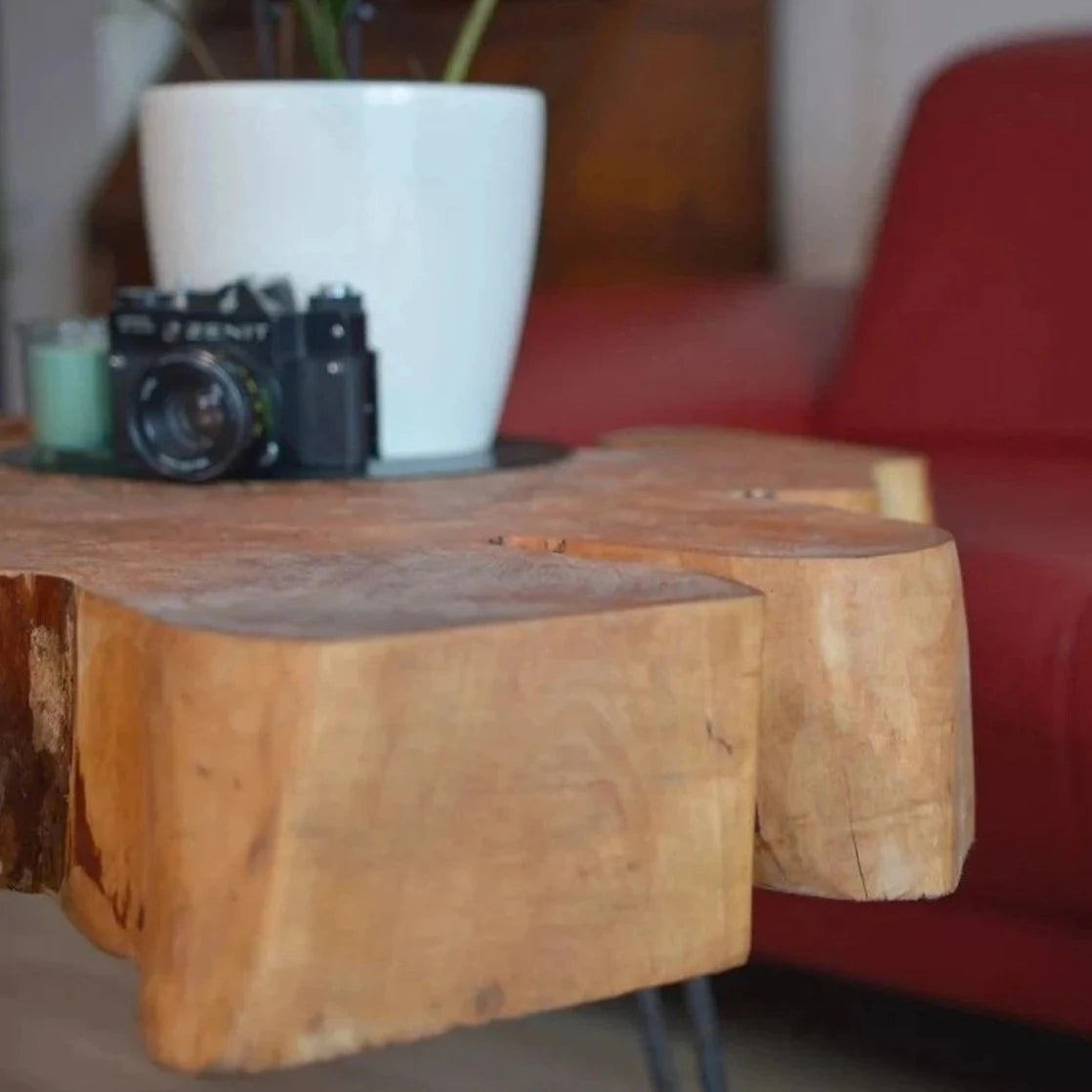 Unique coffee table, solid alder top 90x87cm, height 50cm