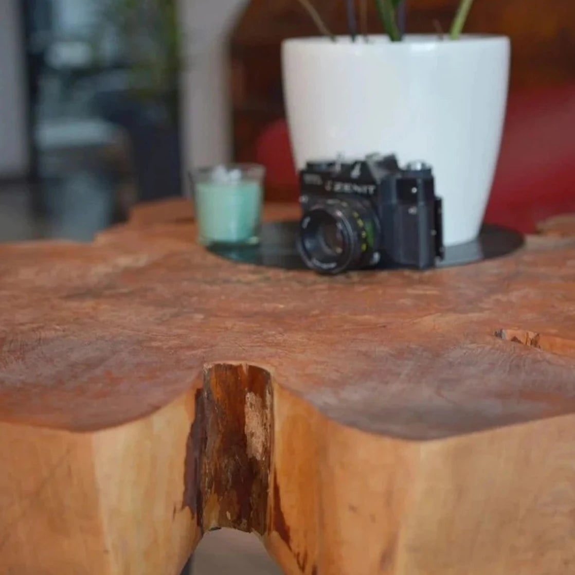 Unique coffee table, solid alder top 90x87cm, height 50cm