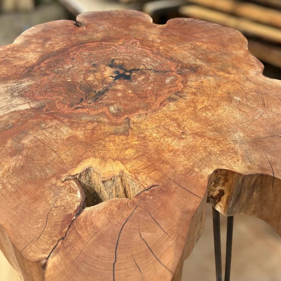 Unique coffee table, solid alder top 83x77cm, height 50cm