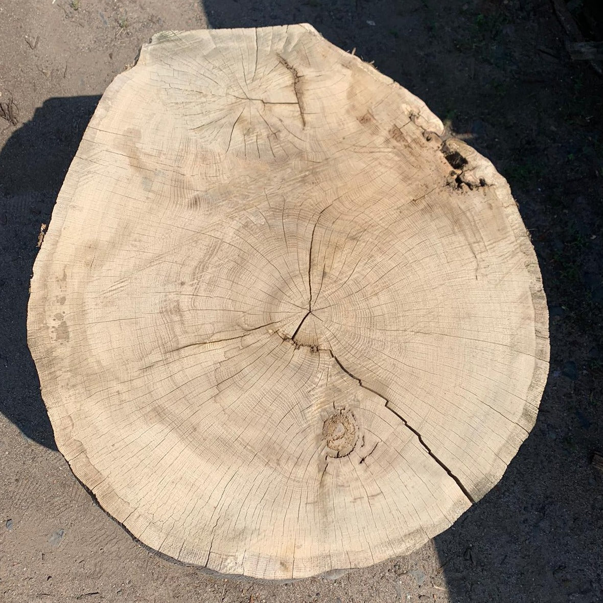 Tvarovaná dřevěná deska z pevného dubu 86x75x8 cm, ideální pro epoksidovou lepidlo, uložena za 5-6 let, domácí výroba.