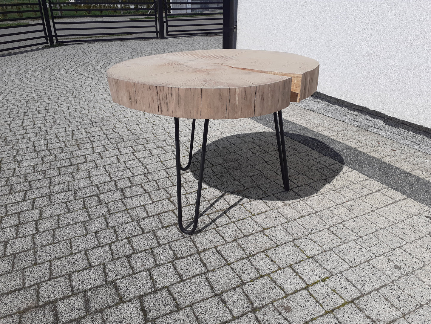 Handmade Oak Coffee Table - Natural Shape with Metal Hairpin Legs