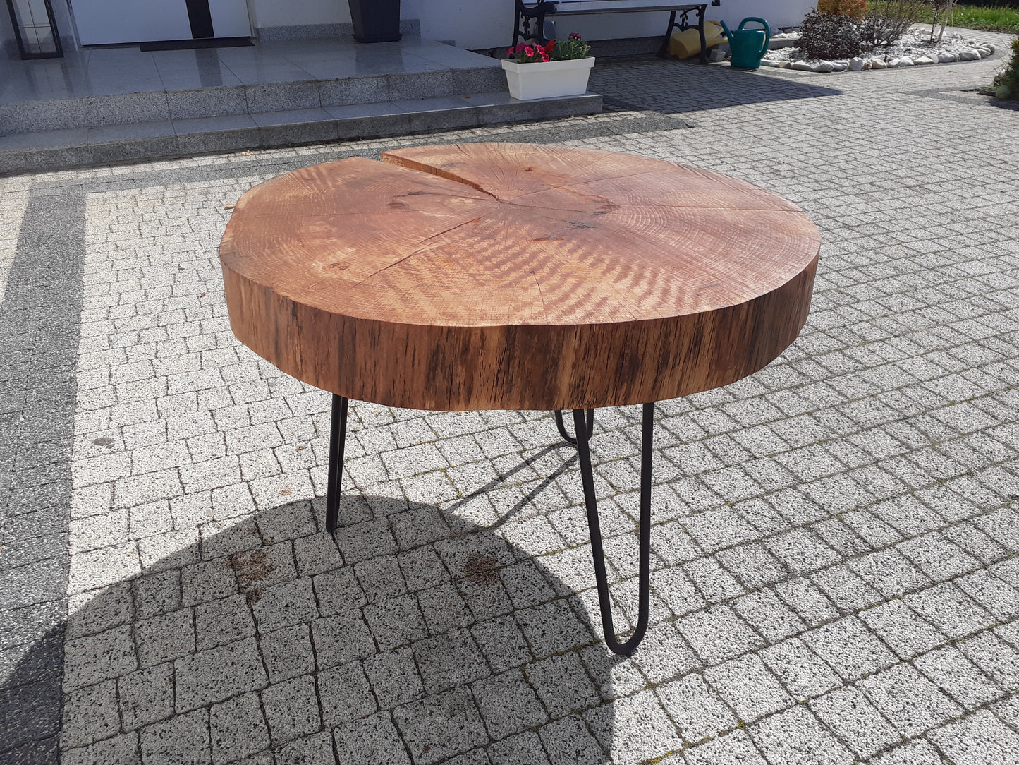 Handmade Oak Coffee Table - Natural Shape with Metal Hairpin Legs