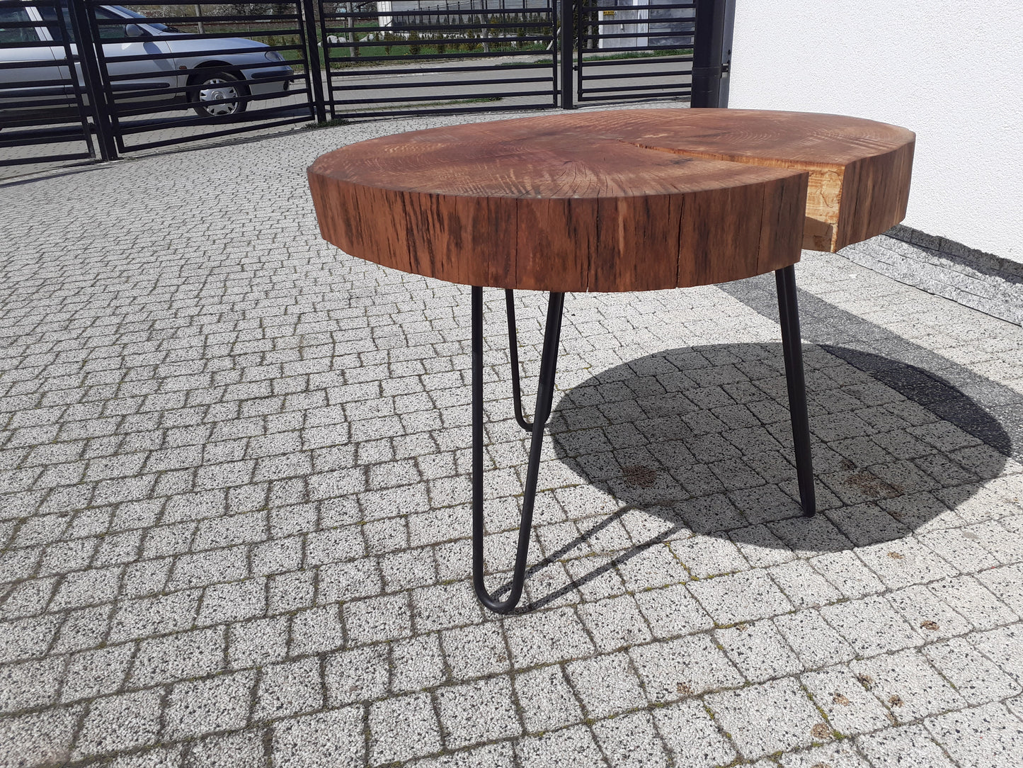 Handmade Oak Coffee Table - Natural Shape with Metal Hairpin Legs