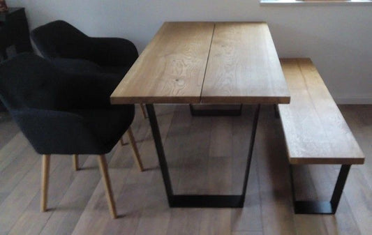 Handmade Table - Tabletop Made of Two Solid Oak Planks