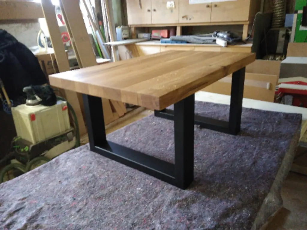 Handmade Oak Coffee Table -  Rectangular with Metal U-Legs