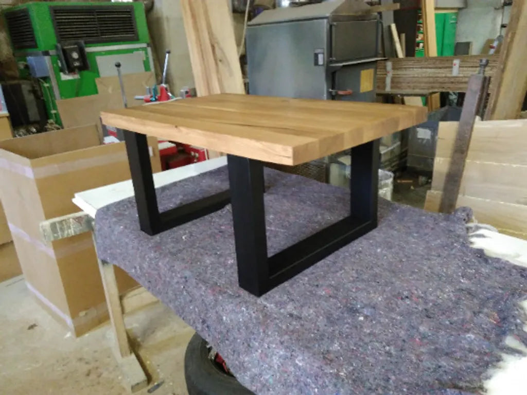 Handmade Oak Coffee Table -  Rectangular with Metal U-Legs