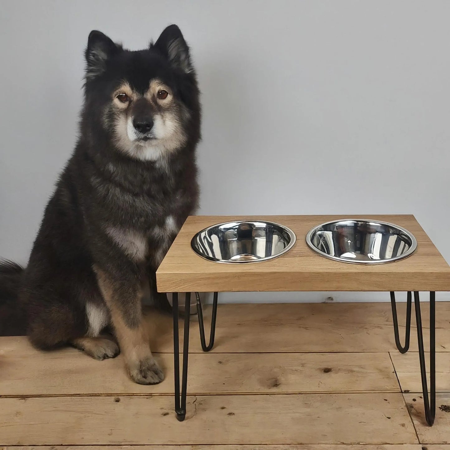 Handmade Wooden Pet Food Holder with Bowls