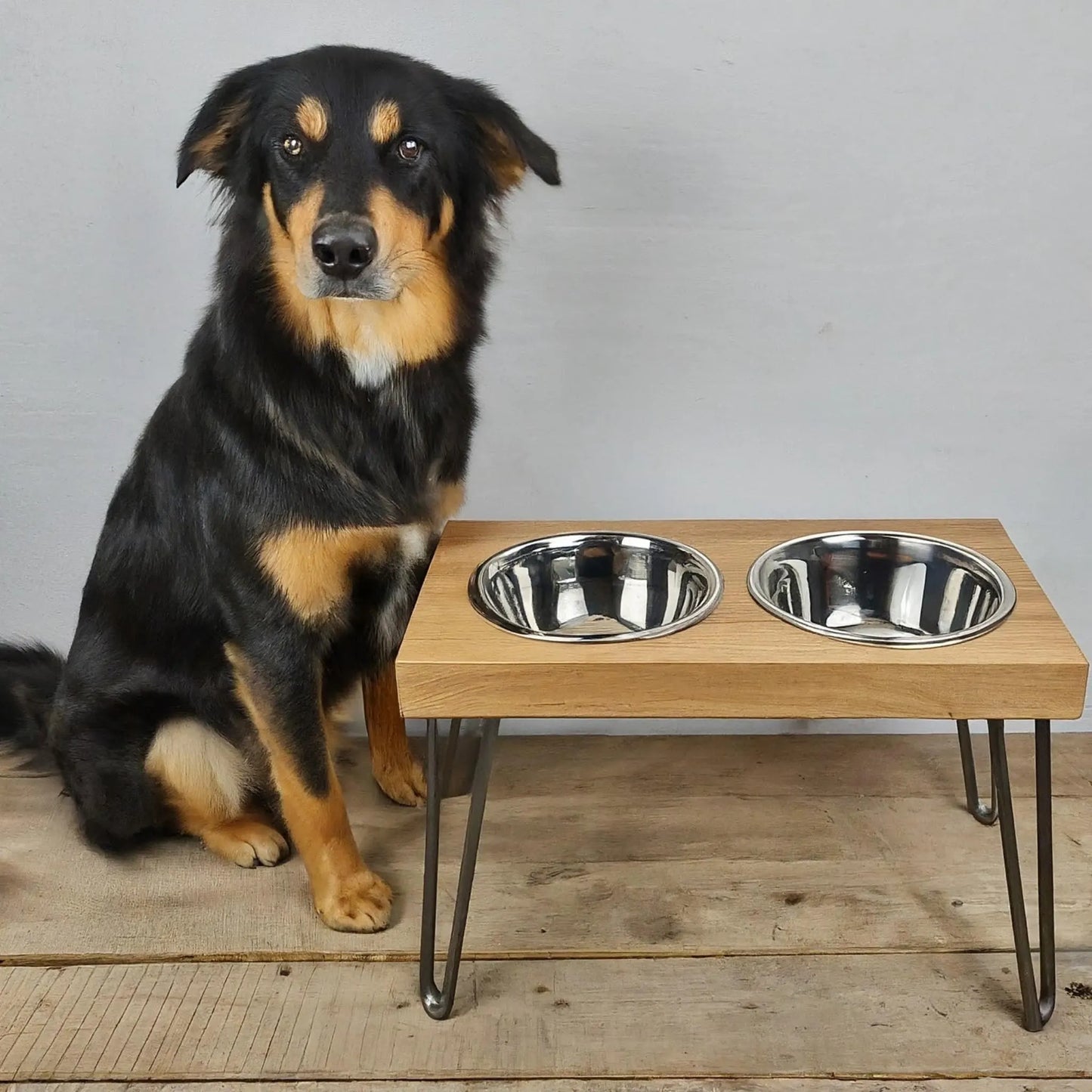 Handmade Wooden Pet Food Holder with Bowls